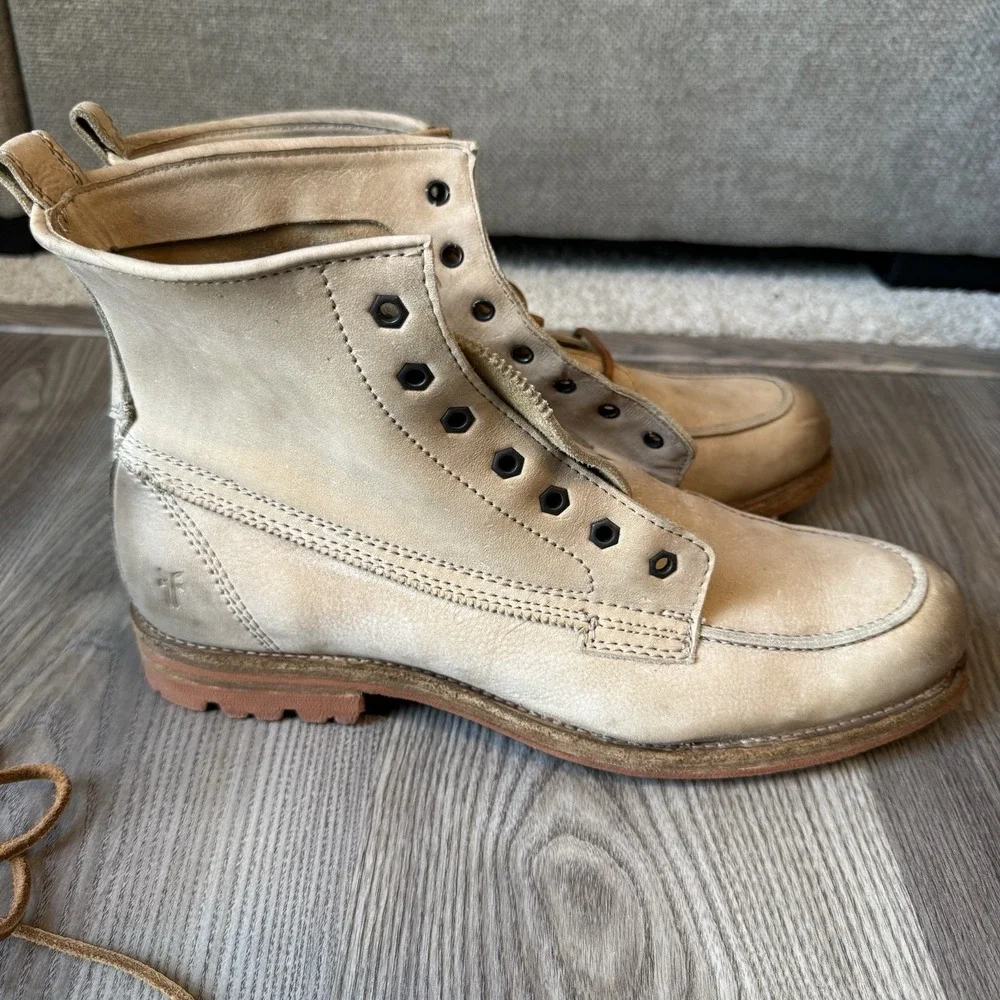 Frye Phillip Lug Workboot 87828 Mens 11.5 D Cement Leather Lace Up Boots